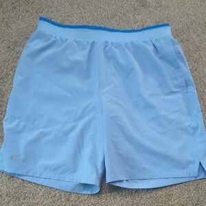 Fabletics Sky Blue Shorts with Royal Blue Waistband
